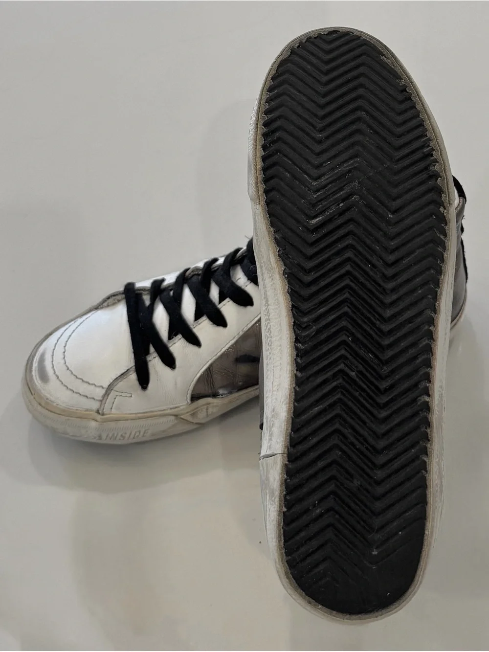 Golden Goose Size 36 US 6 Slide distressed Leather And Lurex High Top Sneakers
